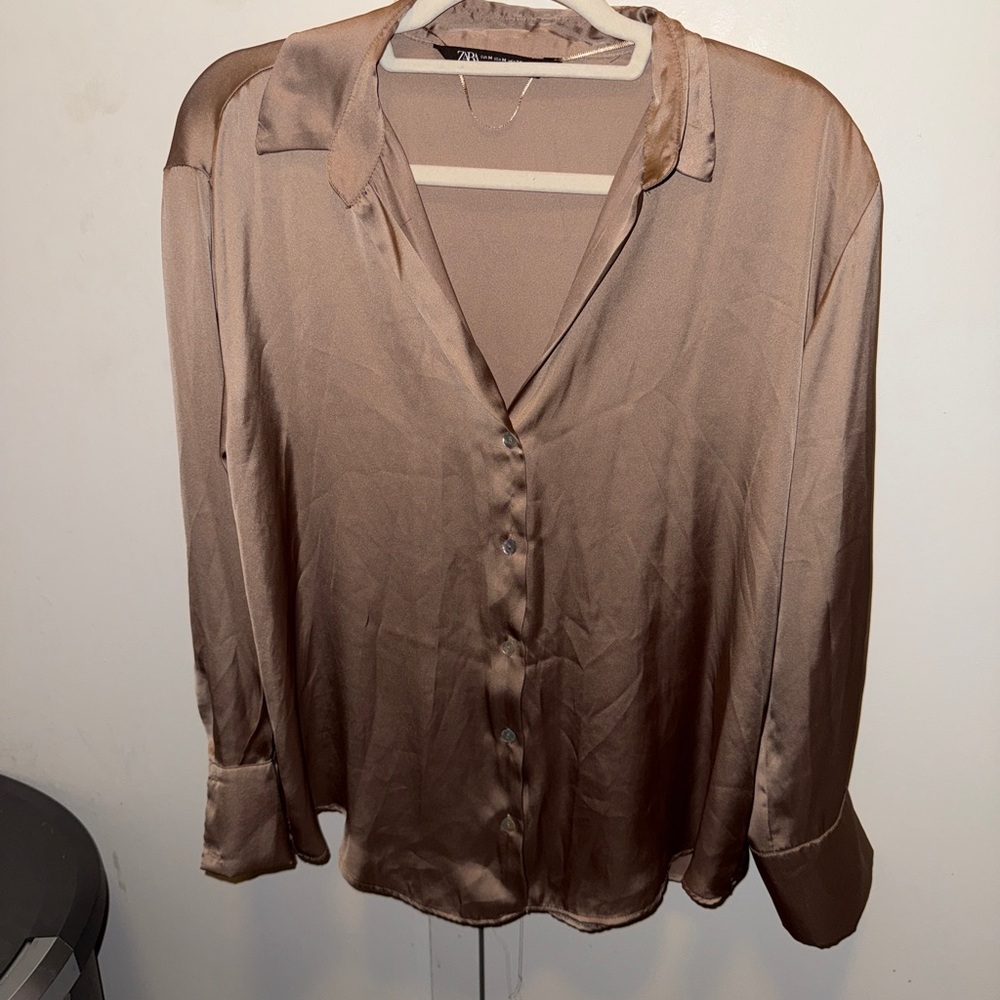 Zara Brown Satin Blouse